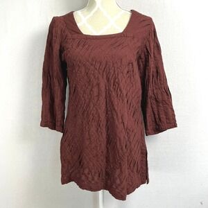 April Cornell Tunic Top L Square‎ Neck Crinkle Textured 3/4 Sleeve Blouse